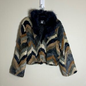 VENUS Multicolor Chevron Faux Fur Jacket